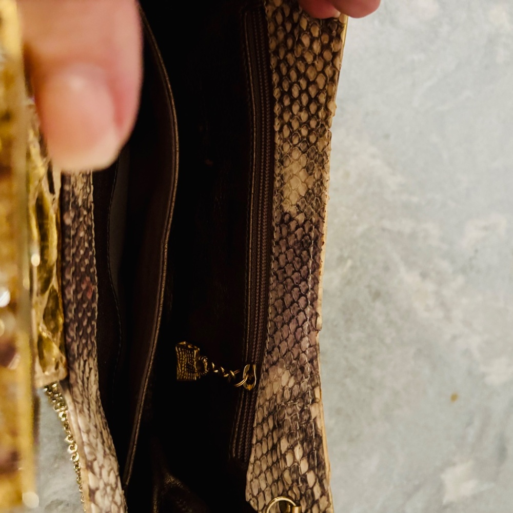 Judith Leiber Metallic Gold Python Snakeskin Purse - image 8